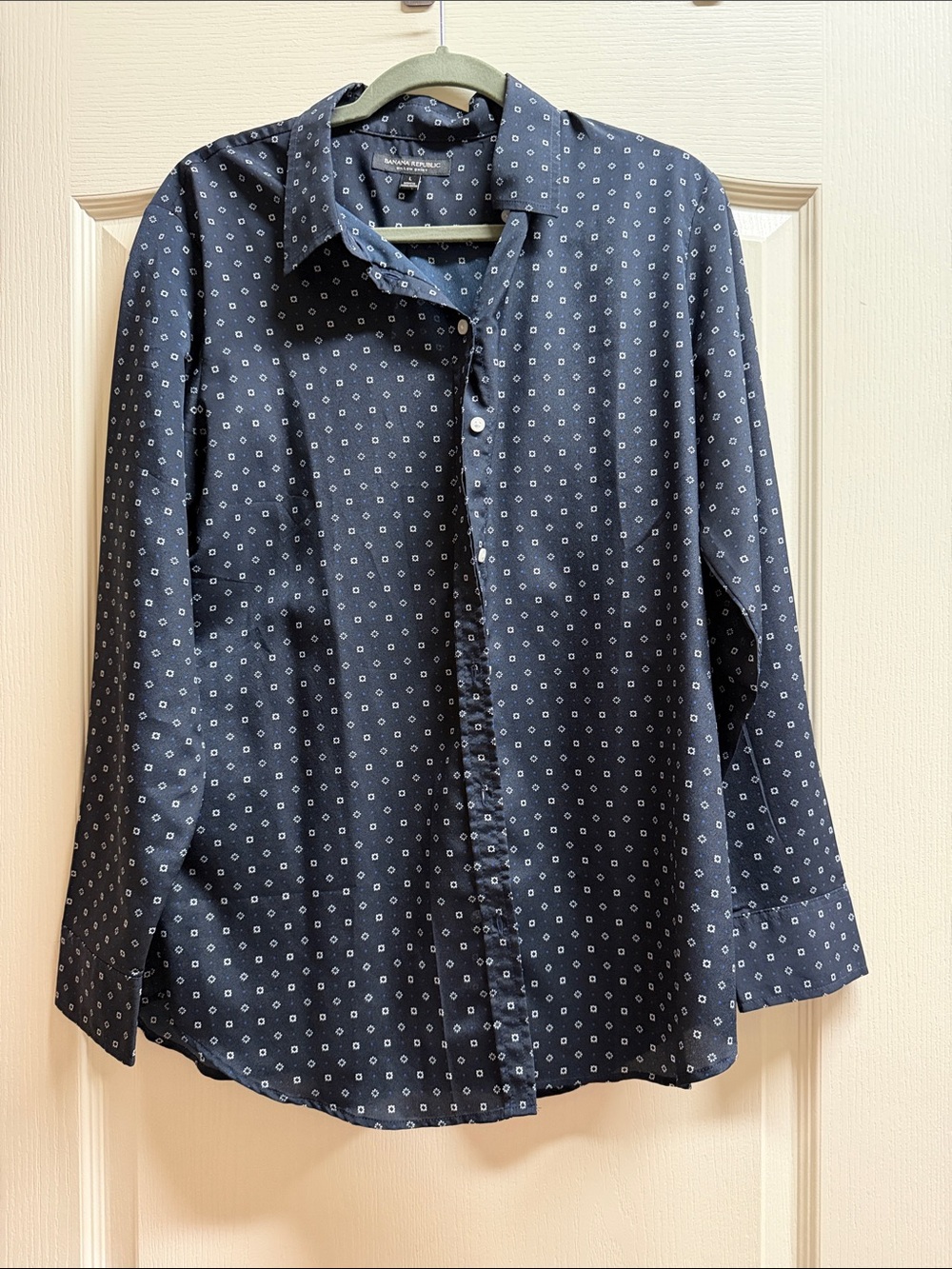Banana Republic Factory Navy Button-Up Shirt with Micro Dot Print